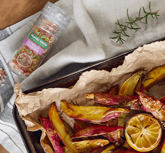 Batata Doce Assada com Mel, Sal Rosa Mundo Verde Seleção e Alecrim