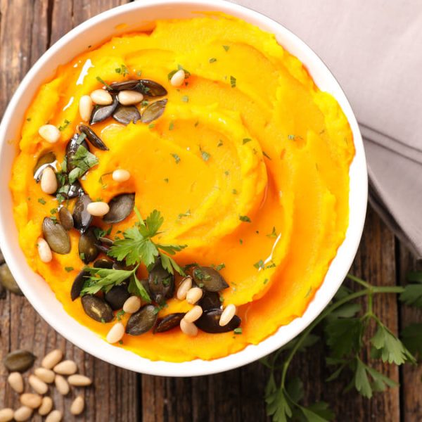 Receita de Purê de abóbora com nuts e semente